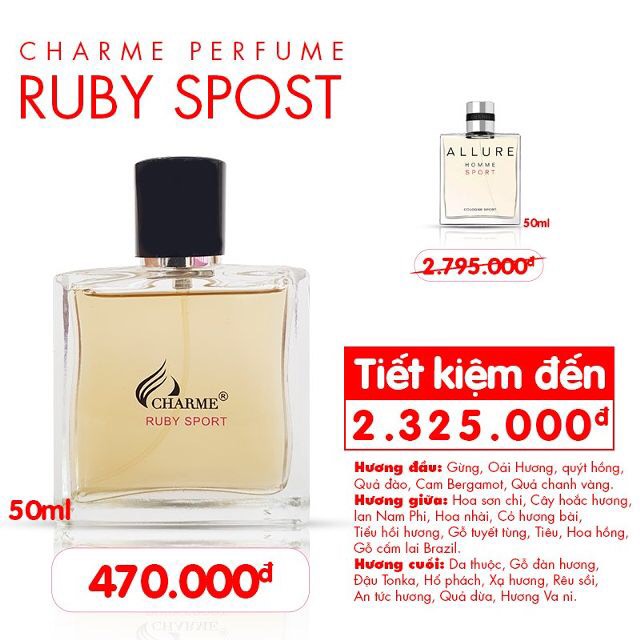 Nước hoa nam Charme Ruby Sport 50ml