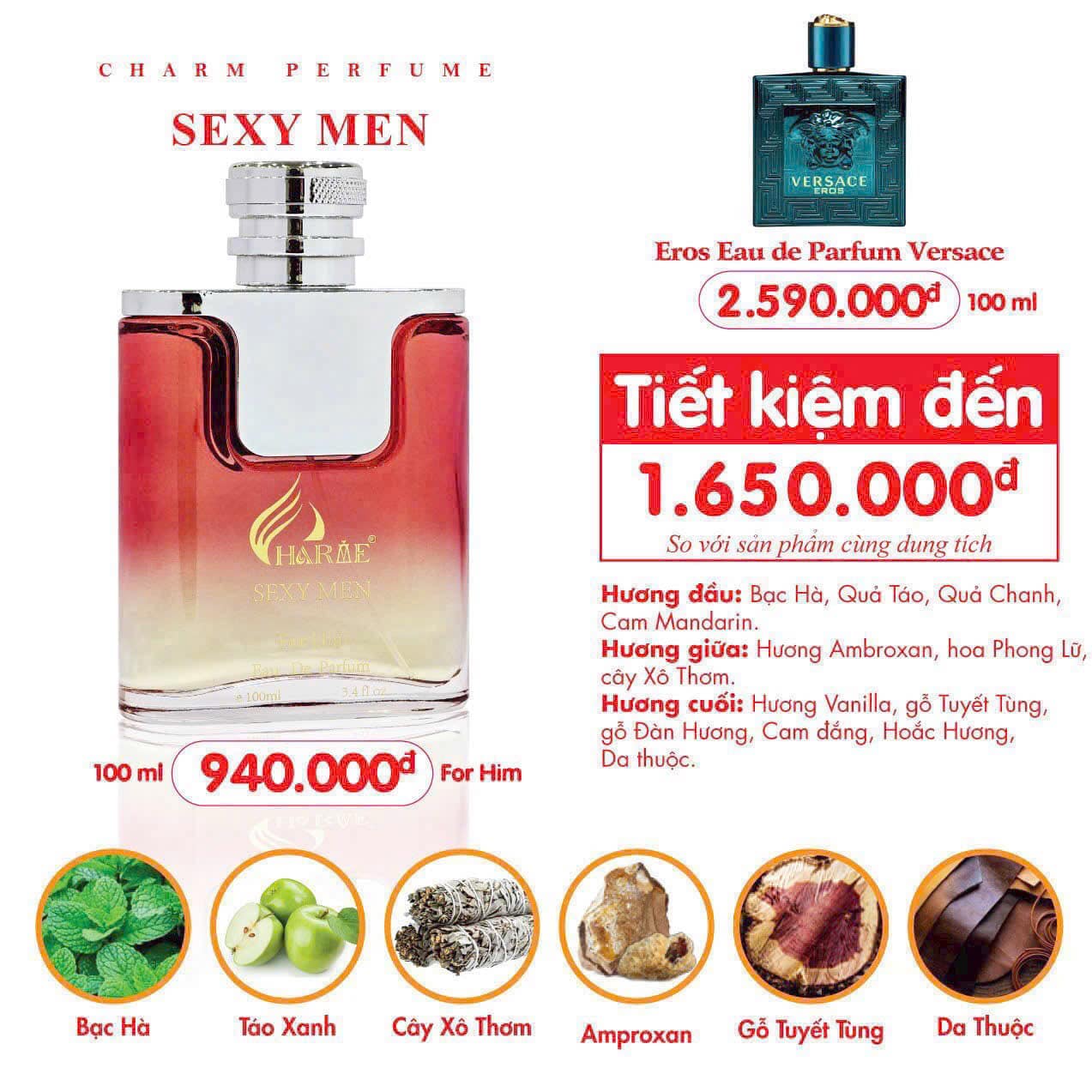 Nước Hoa Nam Charme Sexy Men 100ml [Phiên Bản 2024]