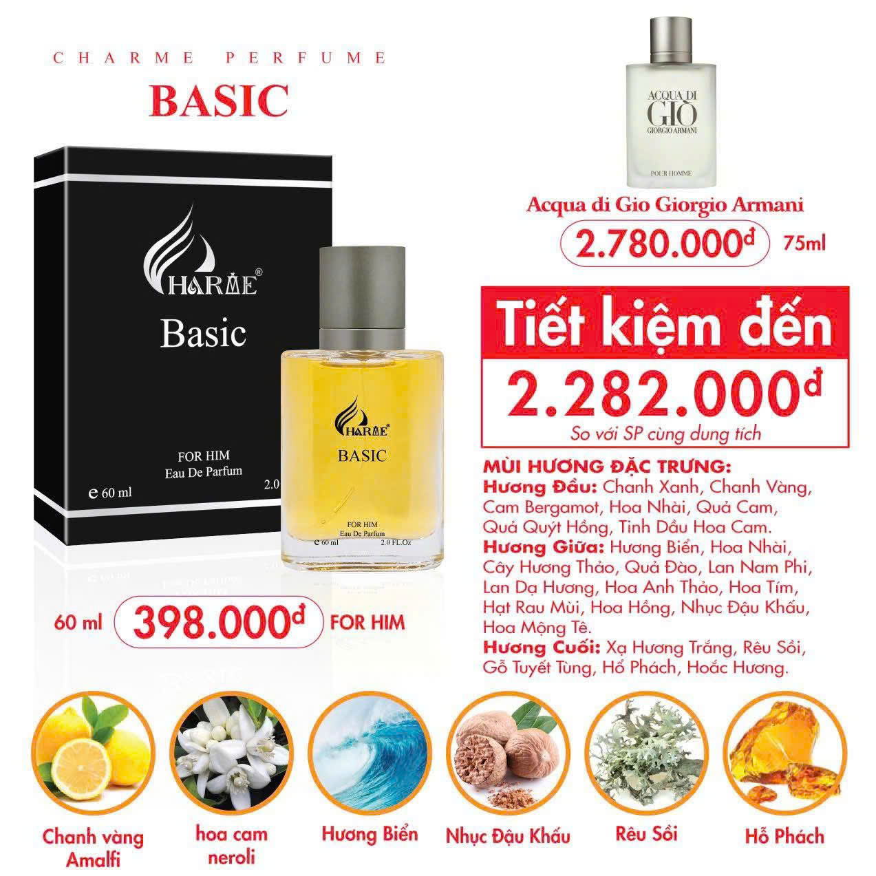 Nước hoa nam Charme Basic 60ml